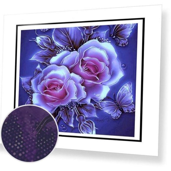 Paint By Diamonds Kit Glowing Purple Roses 5D - Picture 5 of 6